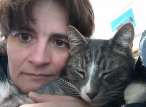 Marion Snuggling Grey tabby cat